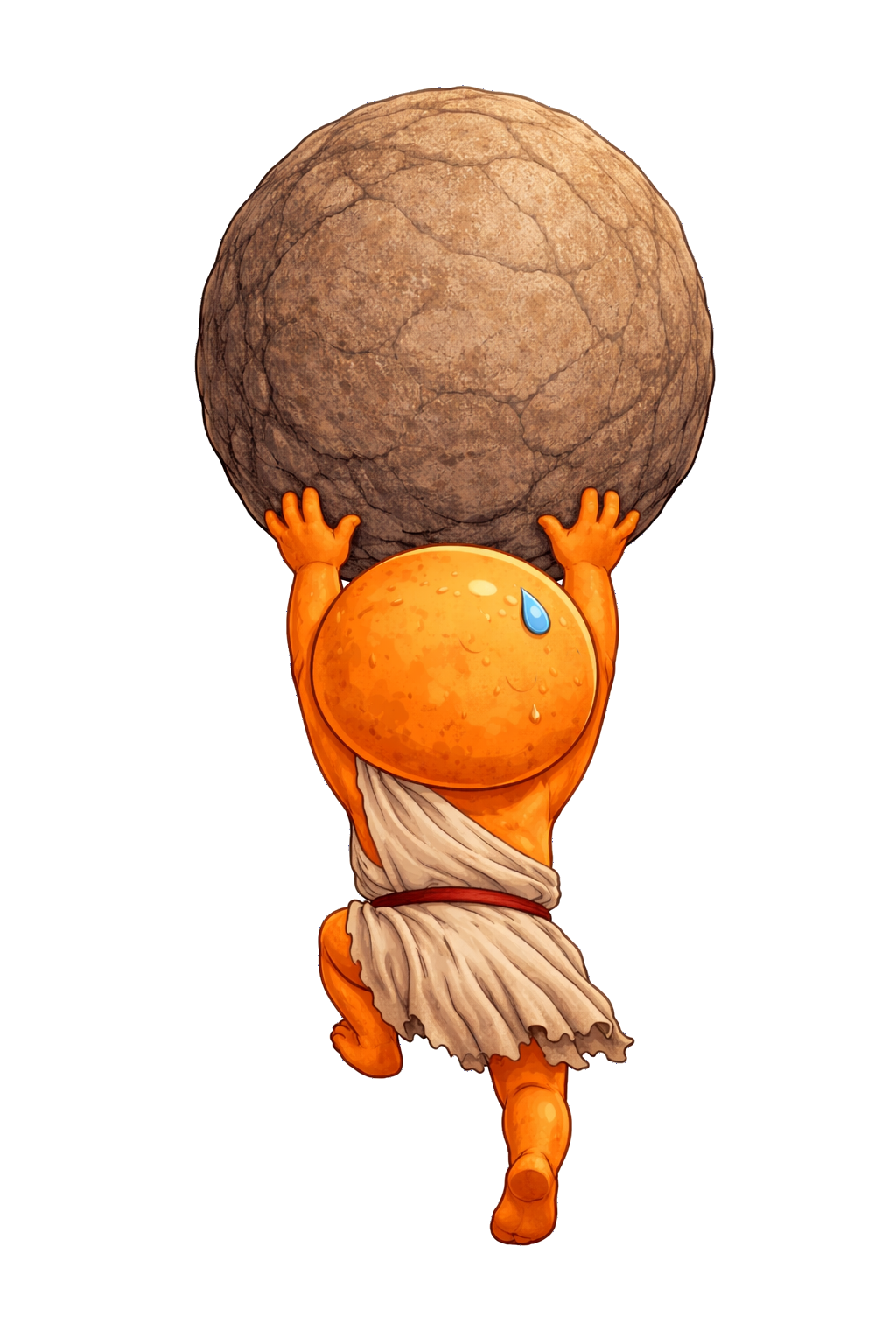 Sisyphus pushing boulder